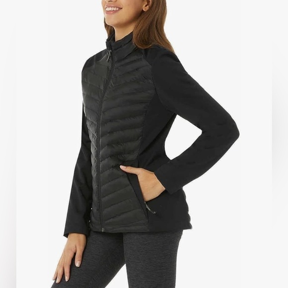 32 Degrees Heat Womens Mixed Media Puffer Coat Sz S Stretch Panels Layering - Picture 1 of 14